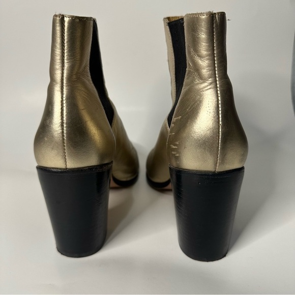 Schutz Happy Platina Gold Leather Chelsea Block Booties Pointed Toe Formal - Picture 9 of 14